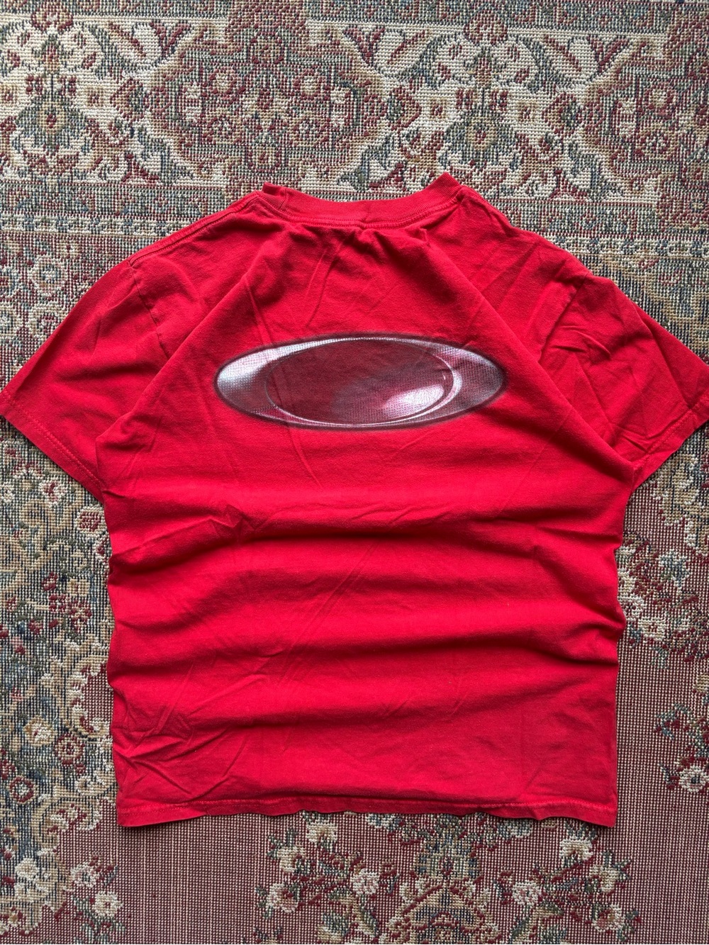 Oakley Red Short-Sleeve Tee with Metallic Oval Logo